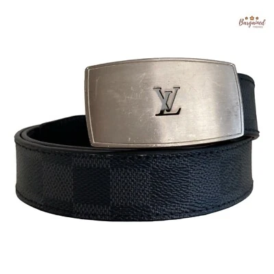 Auténtico Louis Vuitton Negro Damier Grafito Suntul LV CUT Hebilla Cinturón 85/34 Foto 1 de 4