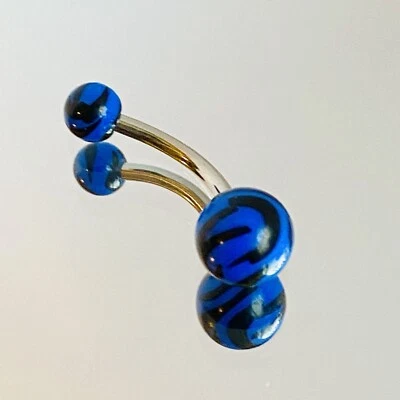 Anillo Doble Cebra Acrílico Gema Ombligo Ombligo 14G Acero Inoxidable Azul Índigo Foto 1 de 3