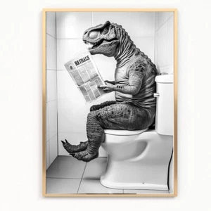 Funny bathroom DINOSAUR on toilet Print Picture Poster Unframe A4 newspaper - Picture 1 of 1