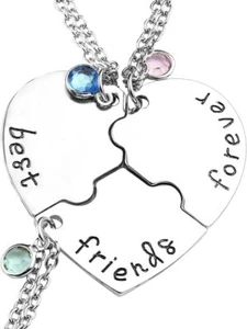 Best Friends Forever and Ever Necklaces for 3 BFF Heart Puzzle Matching Alloy - Picture 1 of 5