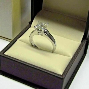 2 Ct Princess Cut Solitaire Diamond Engagement Ring 14k White Gold Over Size J-T - Picture 1 of 6