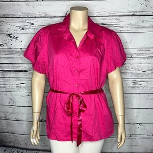 Venezia Lane Bryant NWT 26/28 Hot Pink Button Down Shirt w/ Polka Dot Tie Belt - Picture 1 of 4