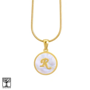 Women's Stainless Steel in Gold Initial R Letter Medallion 16" Chain Necklace - Picture 1 of 3
