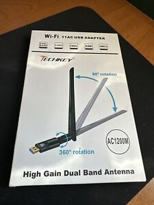 Techkey Wi-Fi 11AC USB Adapter High Gain Dual Antennas 2.4GHz+5.8GHz
