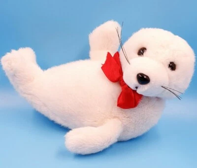 Weiße Robbe Heuler liegend weich 27 cm lang Plüschtier Stofftier Kuscheltier Top - Bild 1 von 3