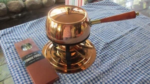 Vintage Copper Fondue Set, Pot, Lid,Stand, Metho Burner,Tray ,6 forks unused - Picture 1 of 20