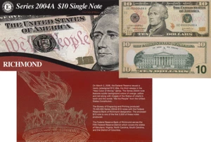 2004 A $10 Richmond District 3 Digit Serial # GE00000488A & BEP Display Card - Picture 1 of 1