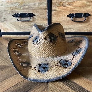 Western Express, Inc. Wide Brim Cowboy Hat L/XL Woven Straw W/ Cutouts - Picture 1 of 14