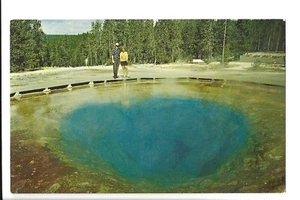 Vintage 50s morning glory pool yellowstone national park postcard mirro krome - Picture 1 of 2
