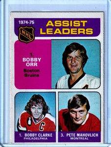 1975-76 O-Pee-Chee #209B Assists Leaders - Bobby Clarke/Bobby Orr/Pete Mahovlich