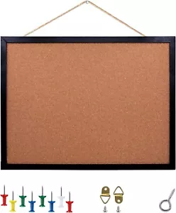 Black Cork Board Bulletin Board, 14.6"X 11" Cork Board, Oak Wood Finish Frame, W - Picture 1 of 6