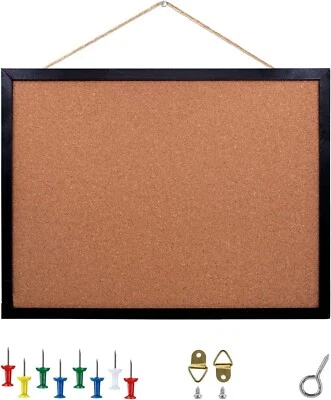 Black Cork Board Bulletin Board, 14.6"X 11" Cork Board, Oak Wood Finish Frame, W - Image 1 of 4