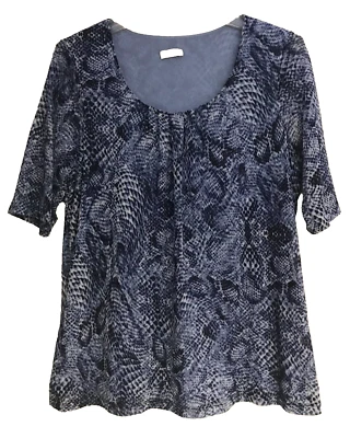 Túnica Chico's Talla 2 Azul Estampado Serpiente Cuello Redondo Forrada Elástica Foto 1 de 4