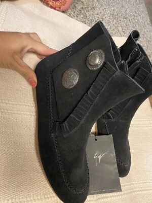 Giuseppe Zanotti Dalila Negro Gamuza Cuero Botines Flecos 36 1/2 Mujer Foto 1 de 4