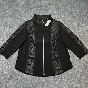NEW Zenergy Jacket Womens 2 Black Polyester Blend Full Zip Neema Ruched Chicos - Picture 1 of 13