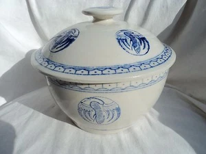 Tazón de arroz de porcelana china de colección con tapa grúa decoraciones azul blanco asiático - Imagen 1 de 5