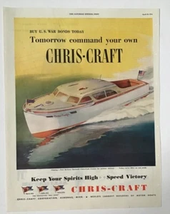 1944 magazine ad for Chris-Craft boats - postwar DeLuxe Enclosed Cruiser, WW2 ad - Picture 1 of 1