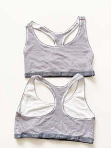CALVIN KLEIN CK One unlined black And White Stripe bralette Size Large 2 Pc - Picture 1 of 5