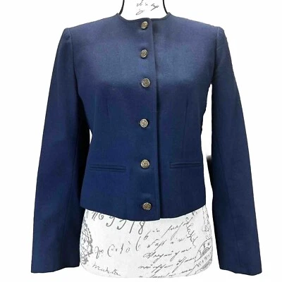Blazer Chaqueta De Colección Años 50 Pendleton Lana Recortada Azul Marino Botón Delantero Para Mujer Talla 8 Foto 1 de 4