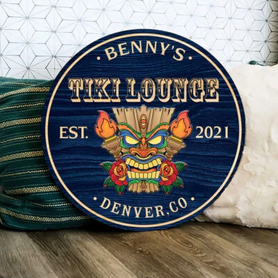 Заказной деревянный знак Tiki Bar с полным принтом, летний декор для гостиной хижины пляжа бассейна - Изображение 1 из 4