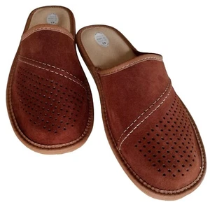 Mens Genuine Brown 100% Suede Leather Slippers Natural Leather Slip on Size 7-13 - Picture 1 of 3