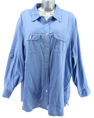 Gloria Vanderbilt Blouse Women's 2X Plus Blue Periwinkle Long Sleeve Shirt Top - Image 1 of 4