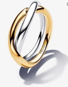Pandora 925 Silver and 14k Gold-Plated Entwined Bands Ring 54 / 7 - Picture 1 of 2