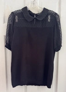 Maglione Adrianna Papell Swiss Dot Peter Pan Collo Taglia L Nero Manica a sbuffo - Foto 1 di 8