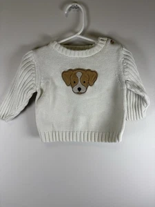 Baby Boys Chunky White Sweater Puppy Patch On The Front George Early Y2K 6/9 M - Picture 1 of 4