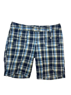 Шорты женские Columbia размер 10 синие клетчатые с цветочным узором из хлопковой смеси для гольфа похода - Изображение 1 из 4