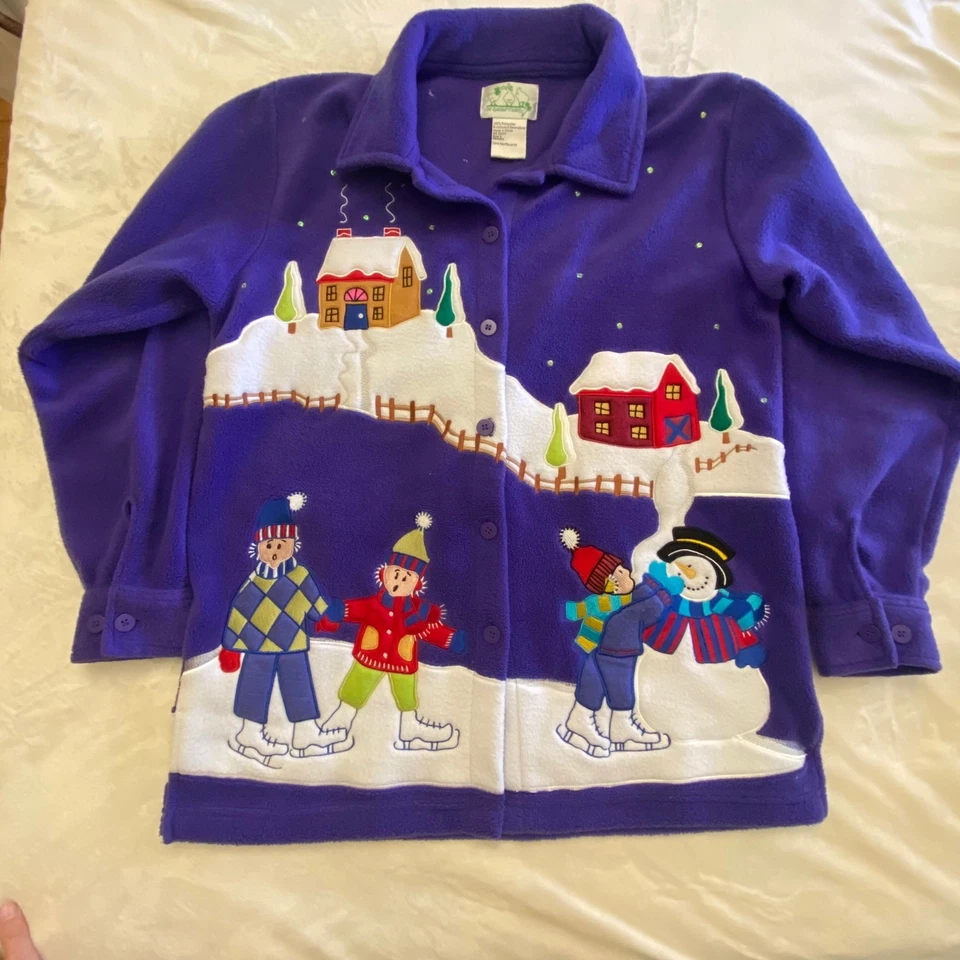 Vintage Quacker Factory 3X Cardigan Jacket Purple Fleece Winter Holiday Grandma - Image 1 of 4