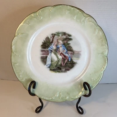 Plato de cena Rosenthal verde cortejo pareja camafeo antiguo 9 3/4" Z1 Foto 1 de 4