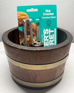 vtg MCM Wood Barrel Bowl & New in Package Nutcracker Set Baker's Secret - Picture 1 of 8