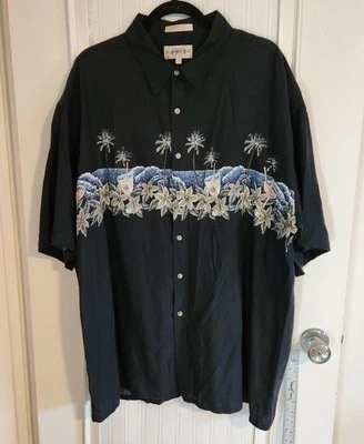 Vintage Campia Moda Men's 2XL Black Rayon  Hawaiian  Camp Shirt Ocean Cocktails - Image 1 of 4