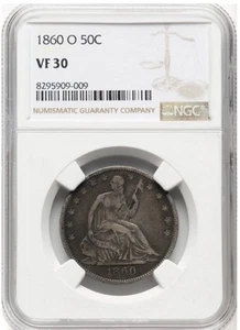 1860 O Liberty Seated Half Dollar NGC VF30 - Picture 1 of 4