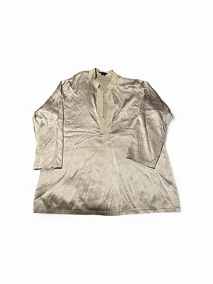 Theory Cream Silk Long Sleeve V Neck Top Quiet Luxury Size Medium - Image 1 of 4