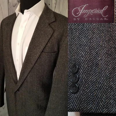Blazer de colección Haggar Tweed espiga para hombre 44L gris abrigo deportivo chaqueta excelente Foto 1 de 4