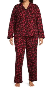 Neu mit Etikett Cabernet 3X Blumendruck Langarm Kerbkragen Pyjama Set rot schwarz - Bild 1 von 7