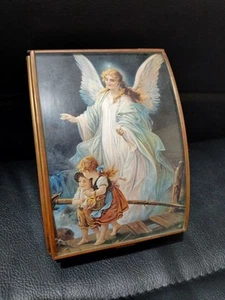 Brass & Glass Guardian Angel Guiding Children Trinket/Music Box 5" Plays Wind... - Picture 1 of 9