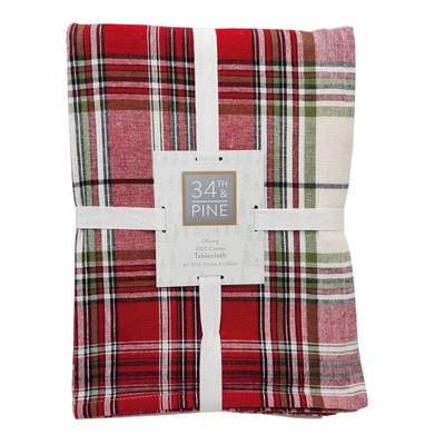 34Th & Pine Red Green Cream Tartan Plaid Cotton Tablecloth 60x90in Oblong NEW - Image 1 of 4