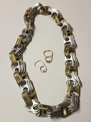 Collar con lengüeta de aluminio tono dorado y plateado de 28" cadena continua "LARGE TABS" Foto 1 de 4