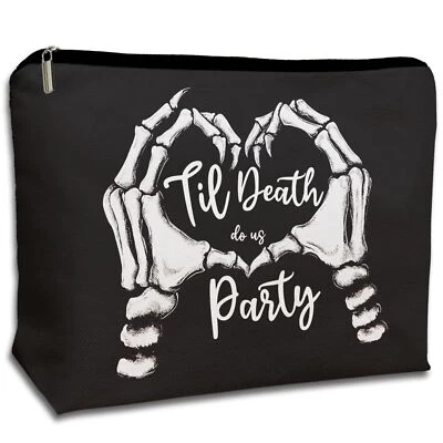 Bolsa de Maquillaje Gótico de Halloween, Hasta que la Muerte nos haga Fiesta, Negro Cool Die Bachelore... Foto 1 de 4