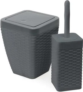 Addis Rattan Bin and Brush Set Charcoal - Picture 1 of 1