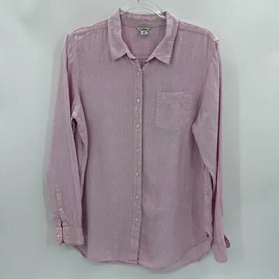 LL BEAN Womens Linen Button Down Shirt Size L Pink Long Sleeve Collared Top - Imagem 1 de 4