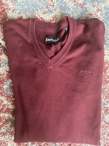 Barbour Mens Red V Neck Jumper Sweater Size Medium M - Picture 1 of 3