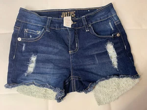 Justice Lace pocket, Ripped Fray Blue Denim Shorts Girl Size10 Regular pre-owned - Picture 1 of 4