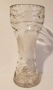 American Brilliant Period Style Floral Vase Large Clear Glass Corset Flowers VGC - Picture 1 of 20