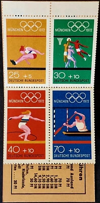 Germany 1972 MNH 4 Stamps 2 DM Booklet OLYMPICS Bundespost - Image 1 of 3