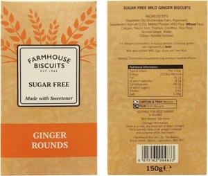 Farmhouse Biscuits, Sugar Free Ginger Cookies 150g (Pack 1-12) great taste - Picture 1 of 1