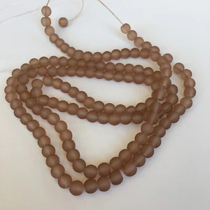 140X Khaki Brown Frosted Glass Beads 6mm Round Transparent Bead 80cm Strand - Picture 1 of 4